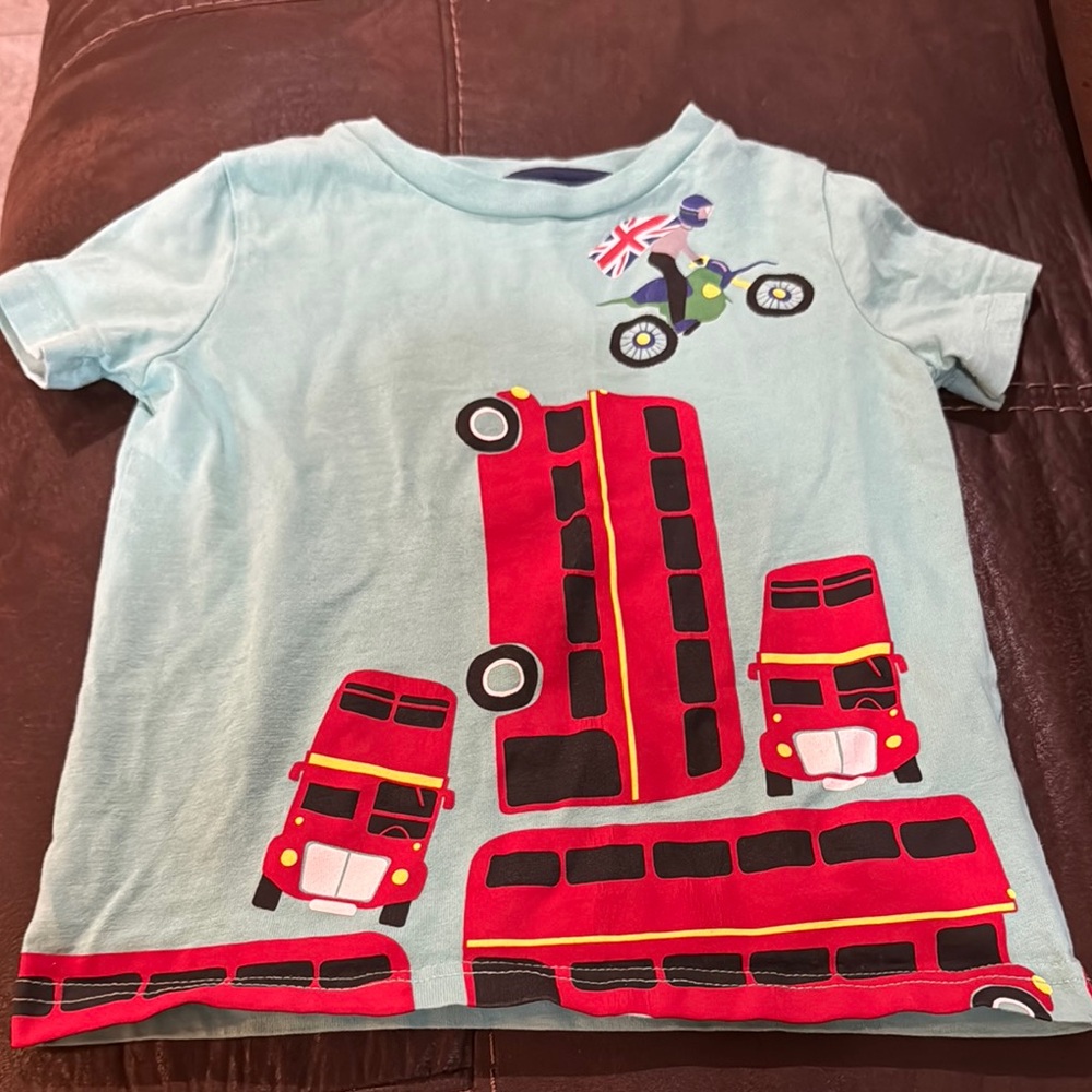 Baby Boden  T-Shirt with Red Bus Print